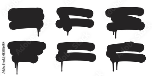 Collection of six black spray paint graffiti drips on a white background