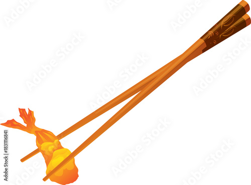 shrimp tempura  food vector illustration drawing art japanese chopsticks