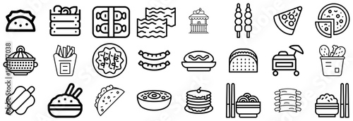 Diverse Food Icons Tacos, Pizza, Fries, Sushi, and More