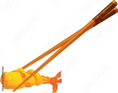 shrimp tempura  food vector illustration drawing art japanese chopsticks