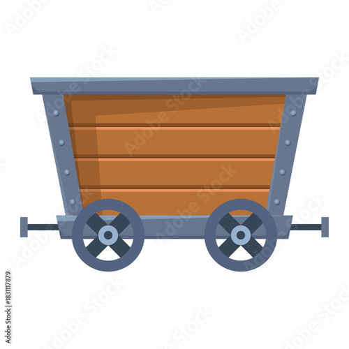 Wooden empty mine cart. Cartoon mine trolley. Vector design illustration isolated on white background