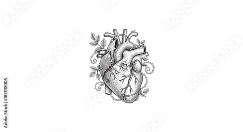 Black Medical Human Heart Diagram – Detailed Anatomy Vector