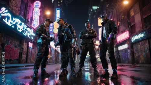 Urban Crew - A Night Scene with Five Men in Cityscape.