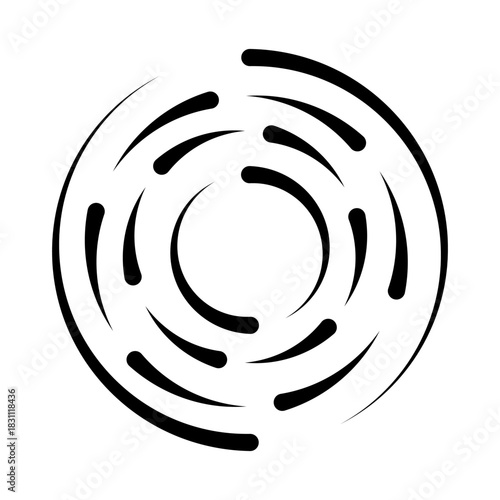 Halftone speed lines circle. Geometric art in circle form. Round swirl movement symbol. Halftone circular frame. Vector design element