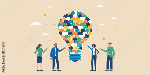 Diverse group of people collaborating to create a bright idea represented by a lightbulb