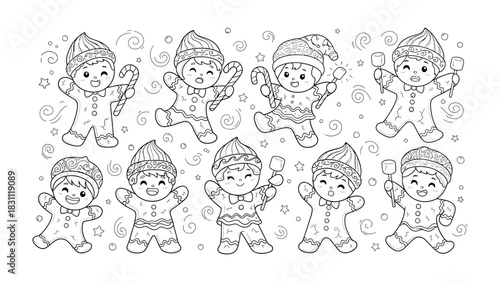 Gingerbread Joyful Collection: A whimsical assortment of ten charming gingerbread figures, each uniquely adorned and brimming with holiday cheer, offers a playful celebration of the season.