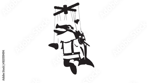 Silhouette of a hanging potted plant with trailing leaves and vine.