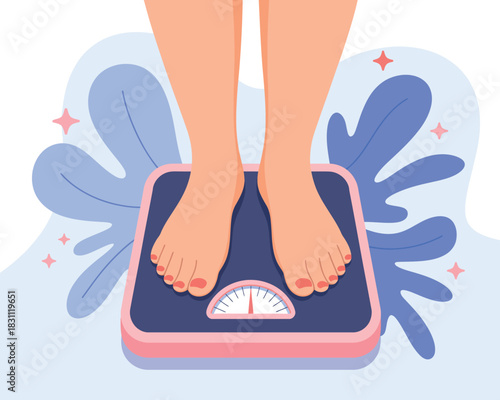 A person stands on a scale, focusing on the concept of weight and health.