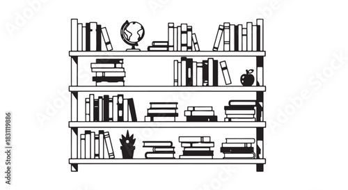 Minimalist Bookshelf Filled with Books and Notebooks in a Cozy Home Library.