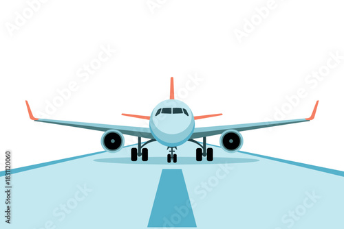 An airplane is taxiing down the runway on a clear day.