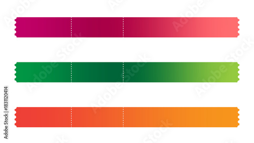 Three gradient color bars show pink, green, and orange hues, on a black backdrop.