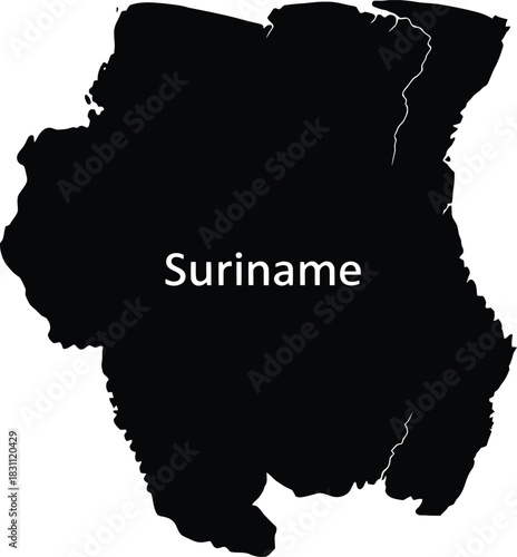 Suriname map vector outline on transparent background black silhouette accurate geographic borders