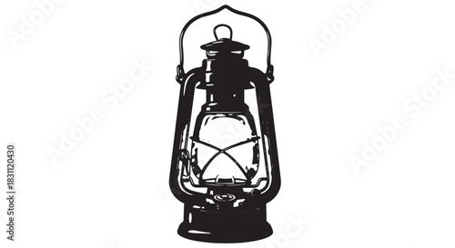 Vintage lantern illustration featuring glass globe, metal handle, and classic silhouette.