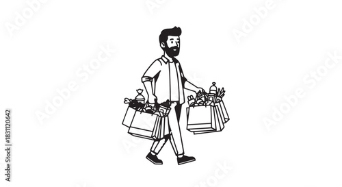 Traditional street vendor carrying baskets on a pole.