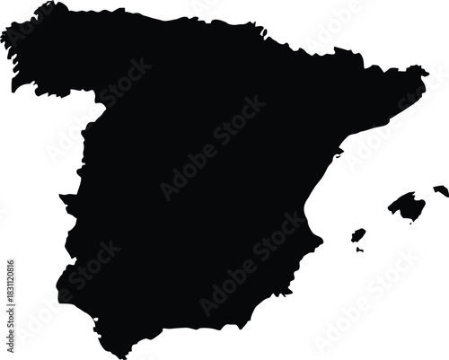 Spain map vector outline on transparent background black silhouette accurate geographic borders country