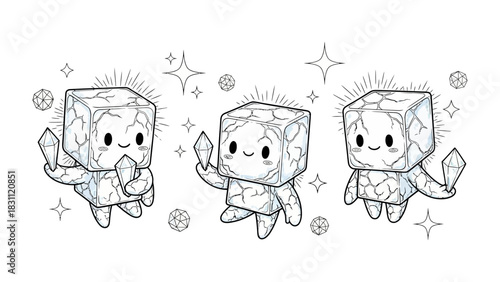 Celestial Cube Creatures: Whimsical cube-shaped beings twinkle with radiant charm. Enchanting the viewer.