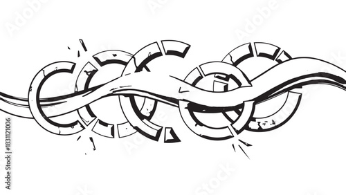 Intricate black and white ornamental loop design with interwoven ribbons and curved motifs for decorative graphics.