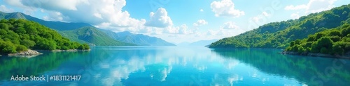 Wallpaper Mural Azure waters reflecting vibrant sky, lush green hills , calm, idyllic Torontodigital.ca
