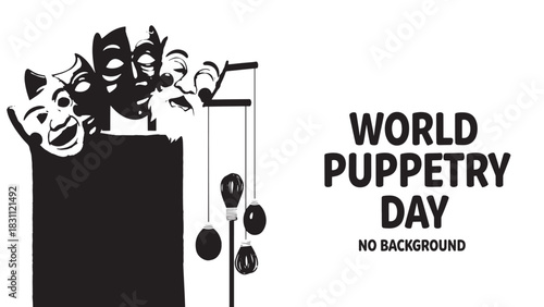 World Puppetry Day Promotion with Silhouette Puppets and Black Background.
