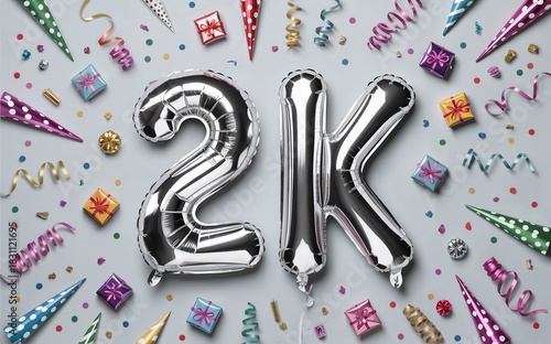 Celebrating a social media milestone with 2K balloon decorations and gifts.