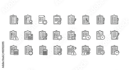 Set of checklist icons vector collection paper clipboard plan list with pen outline