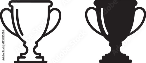 Trophy Icons in Black and White Representing Victory Achievement and Excellence in Competition