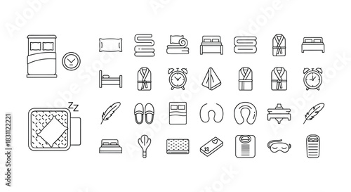 Relaxation and sleep associated thin line art icons in vector for hotel web and infographic