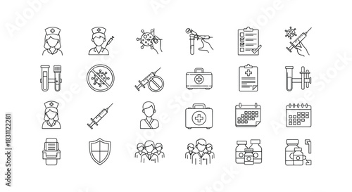 Set of health icons about virus pandemic and protection for medical web design and interfaces