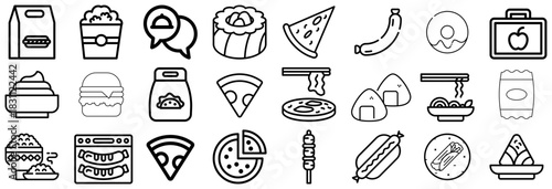 A Collection of Diverse Food and Drink Icons in Outline Style