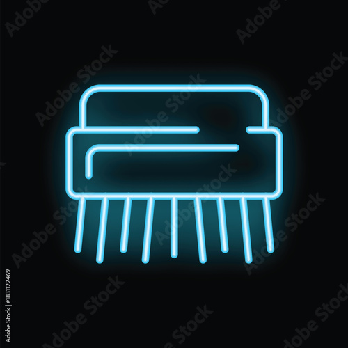 Neon sign glowing in the dark depicting a cleaning brush