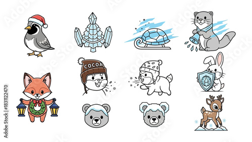 Winter Wonderland Charms: A collection of adorable illustrations featuring various animals in winter attire, showcasing the cuteness and magic of the season.