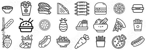 Collection of diverse food icons in a clean, minimalist style
