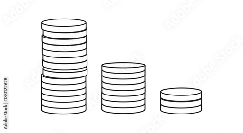 Three stacks of coins in various heights as a diagram for financial investment