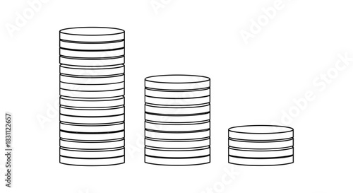 Three stacks of coins in various heights as a financial investment concept design