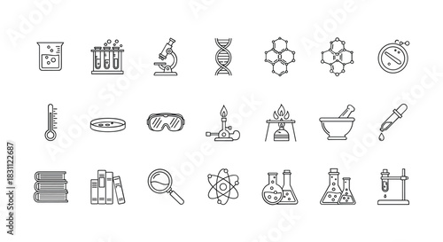 Outline science laboratory equipment illustration for chemistry or biology experiment
