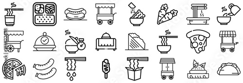 Collection of Food and Drink Icons Street Food, Meals, and Ingredients