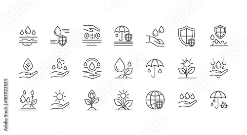 Waterproof or water resistant surface with liquid drops on surface icon concept for cosmetic product