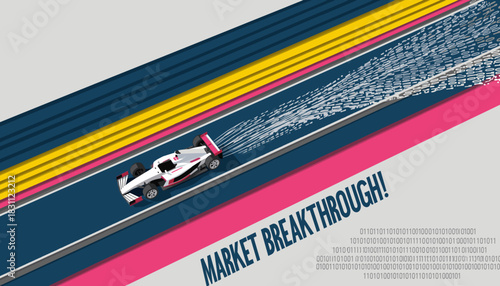 Dynamic race car illustration symbolizing rapid business advancement and competitive market breakthrough strategies