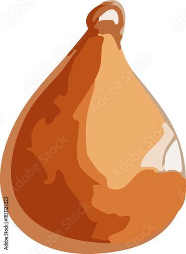 A glossy caramel-brown teardrop Christmas ornament with warm gradient tones and soft reflective highlights.