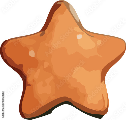 A simple golden-brown gingerbread star cookie with soft shading and a warm, baked texture.