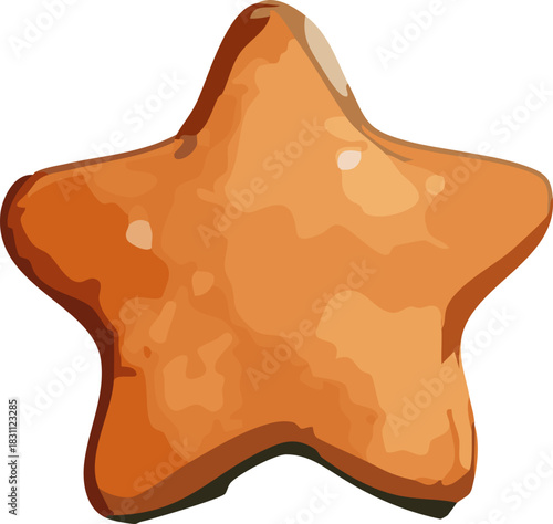 A simple golden-brown gingerbread star cookie with soft shading and a warm, baked texture.