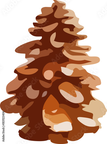A stylized gingerbread-style tree made of layered cookie-like shapes in warm brown and caramel tones creates a festive, handcrafted holiday look.