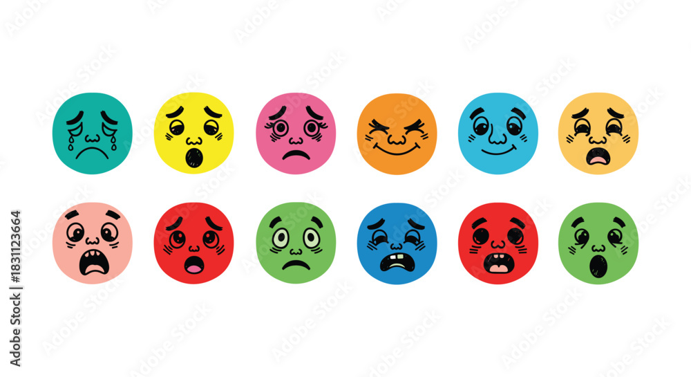Obraz premium Various cartoon expressions vector illustration emoticons emoji on white
