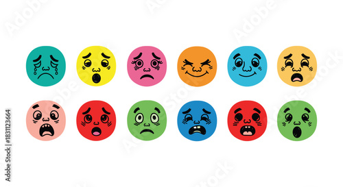 Various cartoon expressions vector illustration emoticons emoji on white