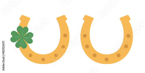 Set of St. Patrick's Horseshoe flat vector illustration.
Saint Patrick's Day  horseshoe with green shamrock clipart.
Good for greeting card,poster, banner, leaflet .
White background.