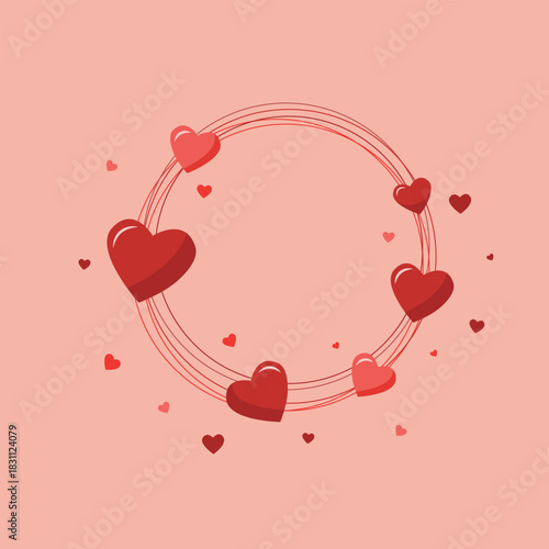 Circle vector frame with hearts for romantic and festive designs. Decoration for Valentine’s Day, wedding invitations, love-themed cards, or gift packaging designs