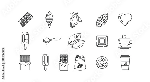 Chocolate dessert sweets line art drawing illustration of cacao and assorted confections