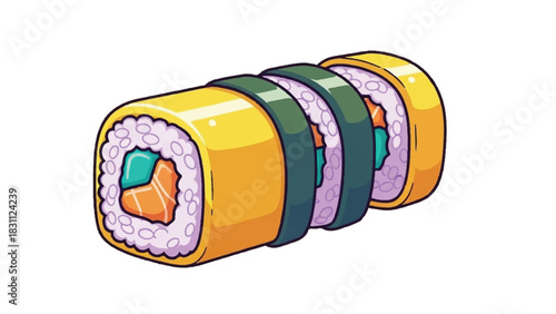 Delicious Japanese Tamagoyaki Sushi Roll with Salmon and Avocado.