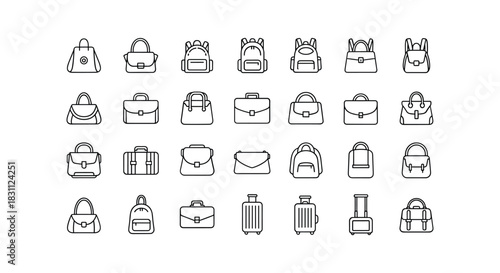 Set of fashion hand bag icons of women ladies accessories tote satchel and luggage travel