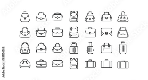 Collection of fashion hand bag icons of women ladies accessories tote satchel and casual style